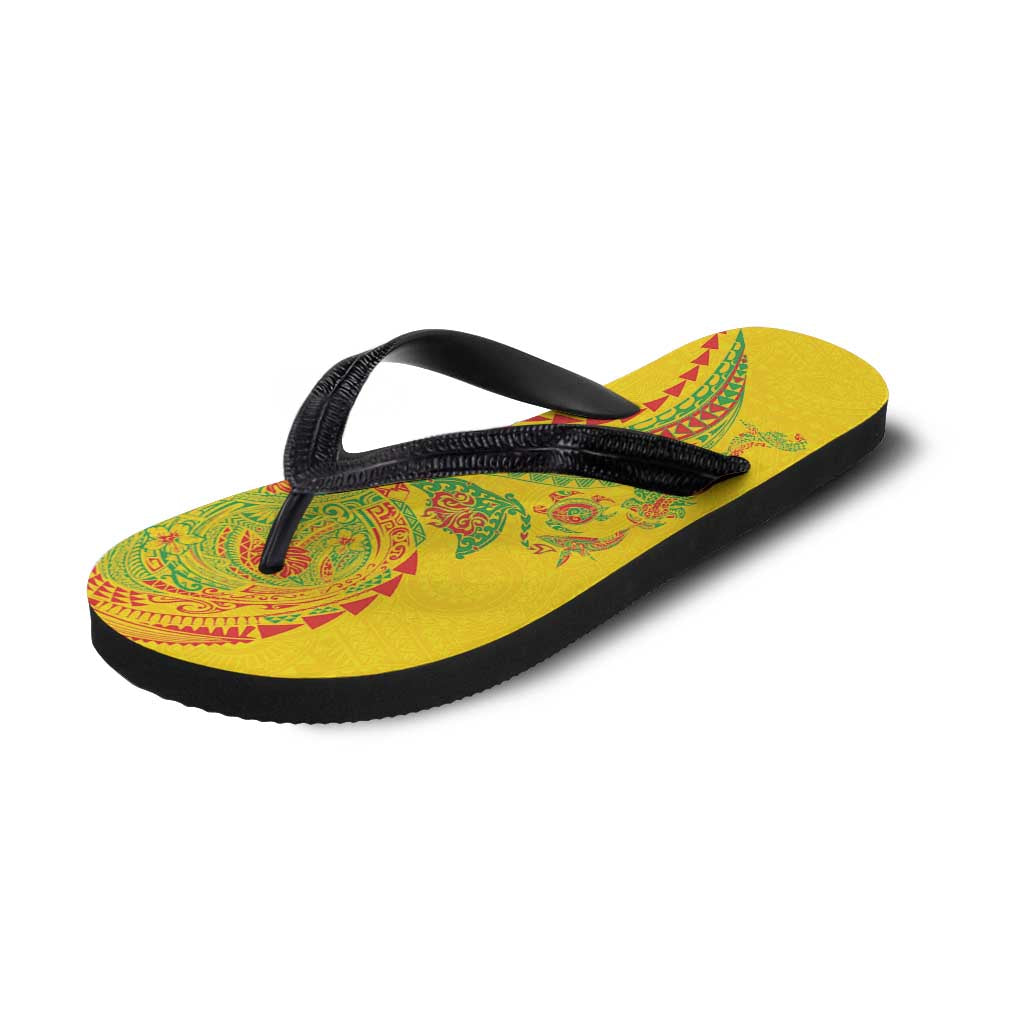 Hawaiian Kakau Tribal Sea Animals Tattoos Flip Flops Kanaka Maoli Flag Color Inspired