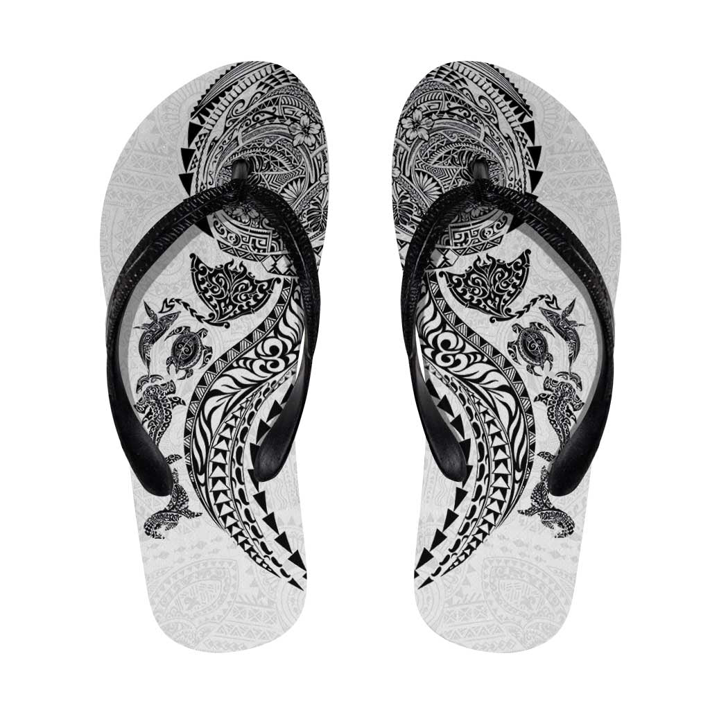Hawaiian Kakau Tribal Sea Animals Tattoos Flip Flops White Color LT03 White - Polynesian Pride