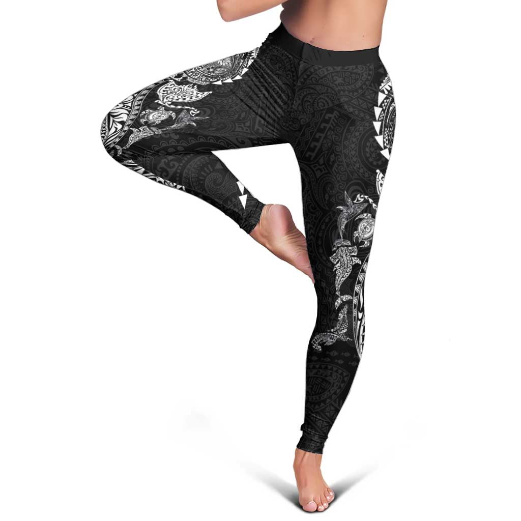 Hawaiian Kakau Tribal Sea Animals Tattoos Leggings Black Color