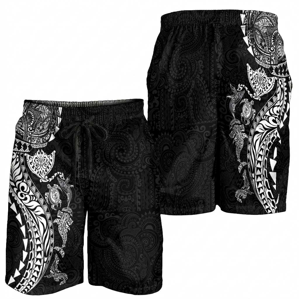 Hawaiian Kakau Tribal Sea Animals Tattoos Shorts for Men Black Color