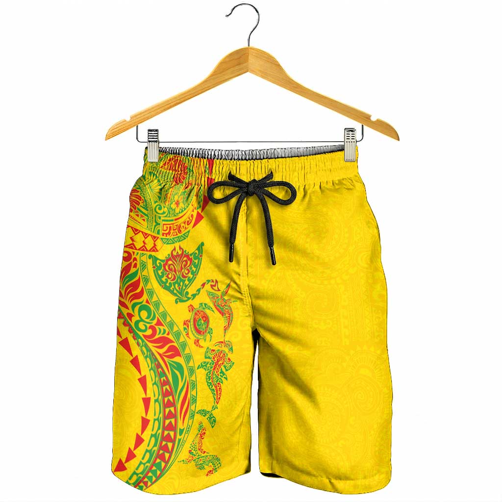 Hawaiian Kakau Tribal Sea Animals Tattoos Shorts for Men Kanaka Maoli Flag Color Inspired