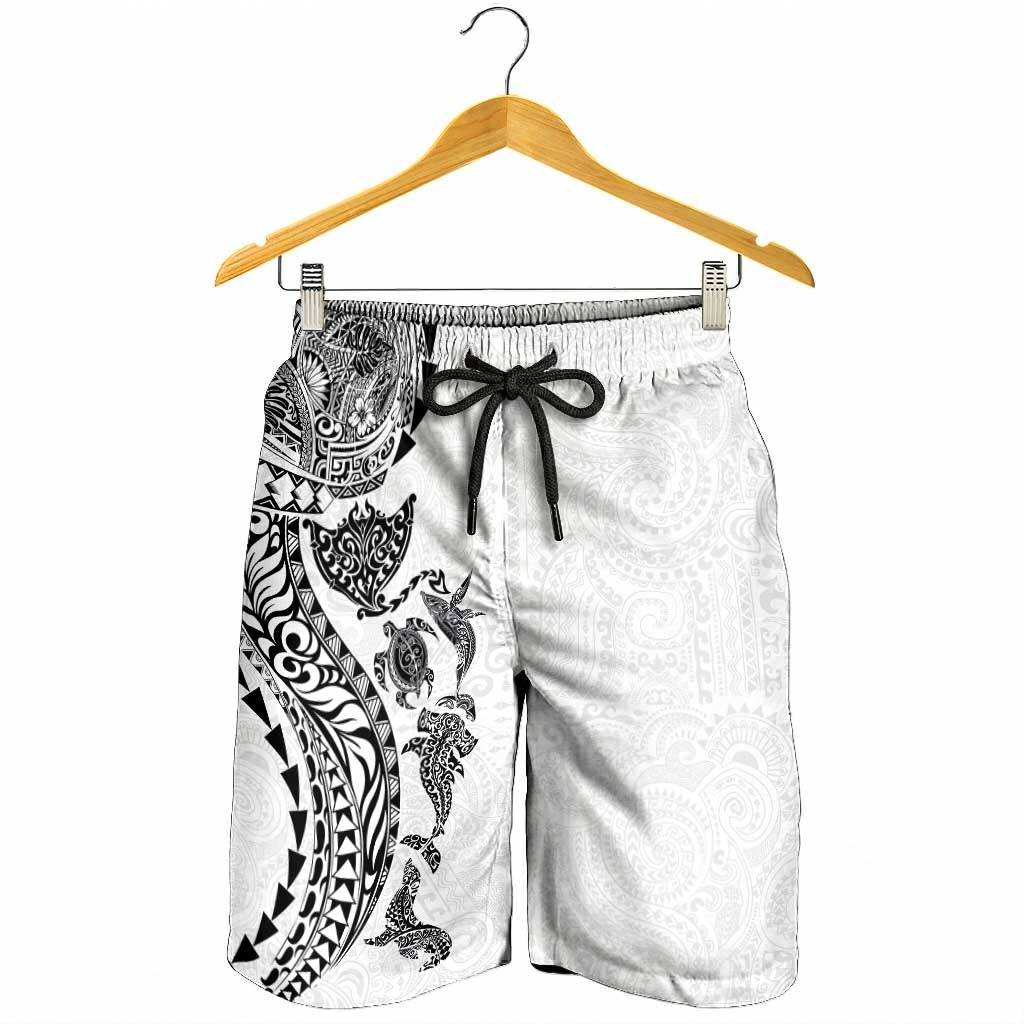 Hawaiian Kakau Tribal Sea Animals Tattoos Shorts for Men White Color LT03 - Polynesian Pride