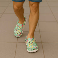 Hawaiian Leis Clogs Shoes Kakau Tattoos and Palaka Pastel Green Color LT03 - Polynesian Pride