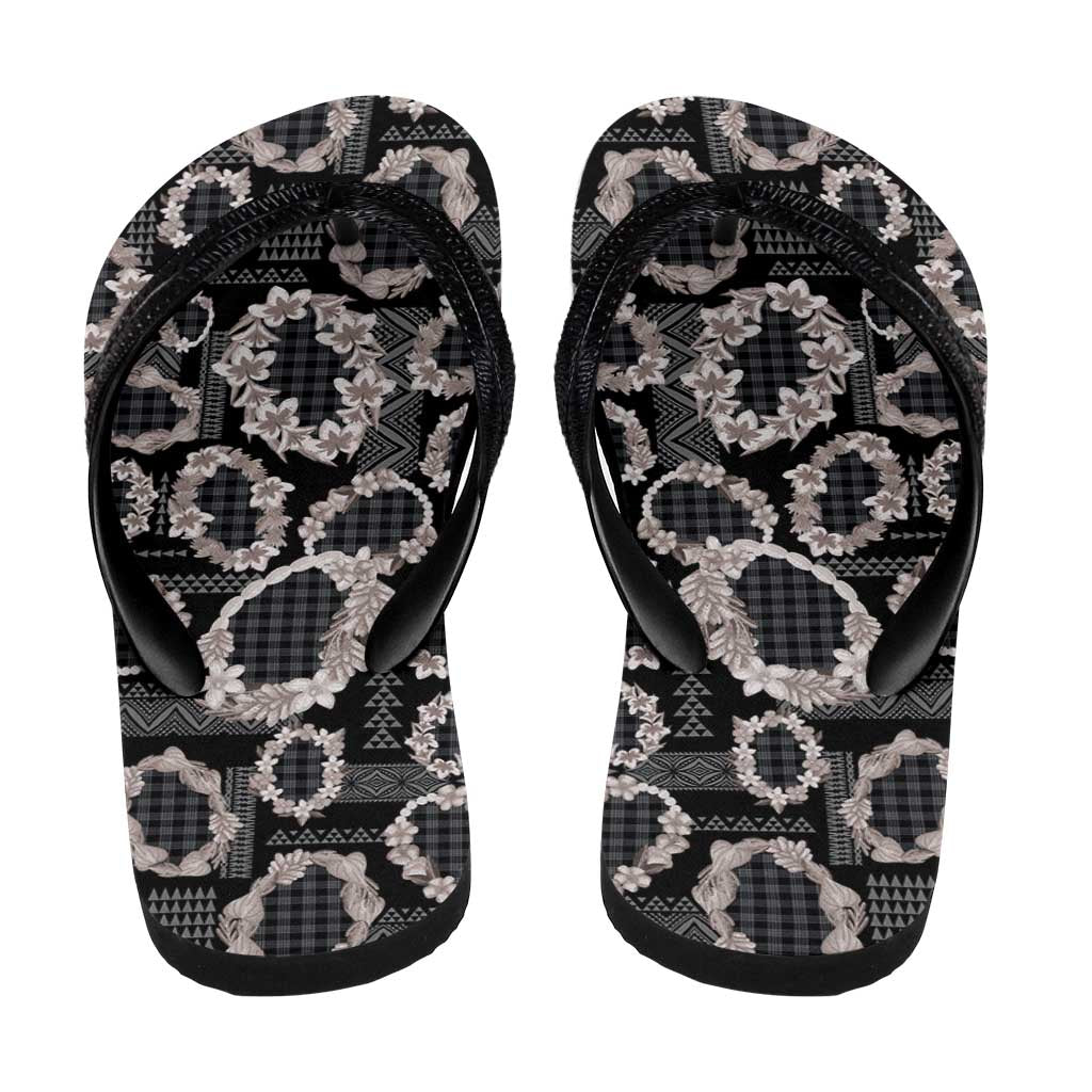 Hawaiian Leis Flip Flops Kakau Tattoos and Palaka Pastel Grayscale LT03 - Polynesian Pride