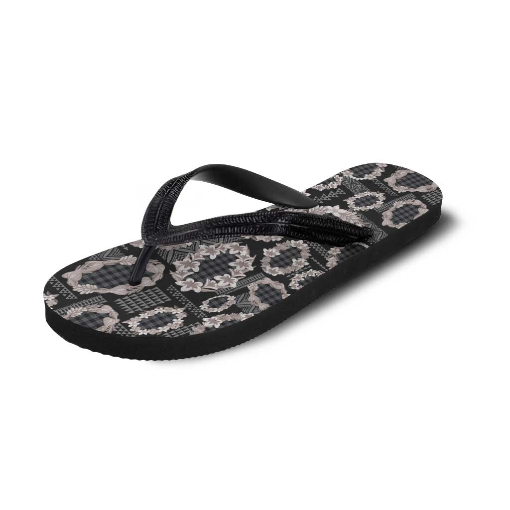 Hawaiian Leis Flip Flops Kakau Tattoos and Palaka Pastel Grayscale LT03 - Polynesian Pride