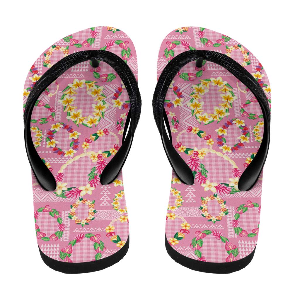 Hawaiian Leis Flip Flops Kakau Tattoos and Palaka Pastel Pink Color LT03 - Polynesian Pride
