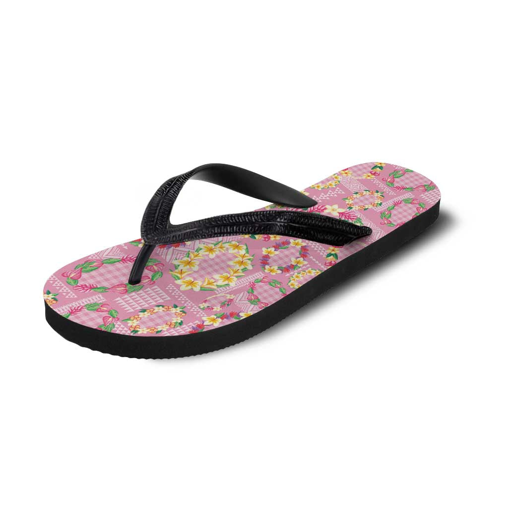 Hawaiian Leis Flip Flops Kakau Tattoos and Palaka Pastel Pink Color LT03 - Polynesian Pride