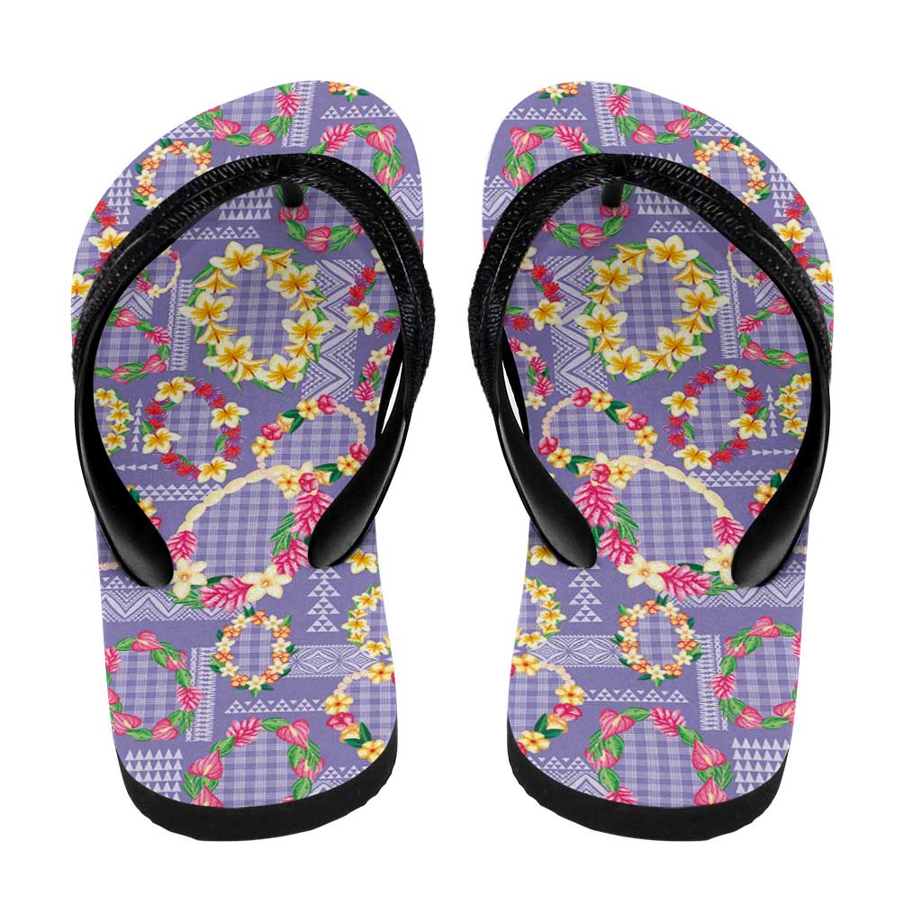 Hawaiian Leis Flip Flops Kakau Tattoos and Palaka Pastel Purple Color LT03 - Polynesian Pride