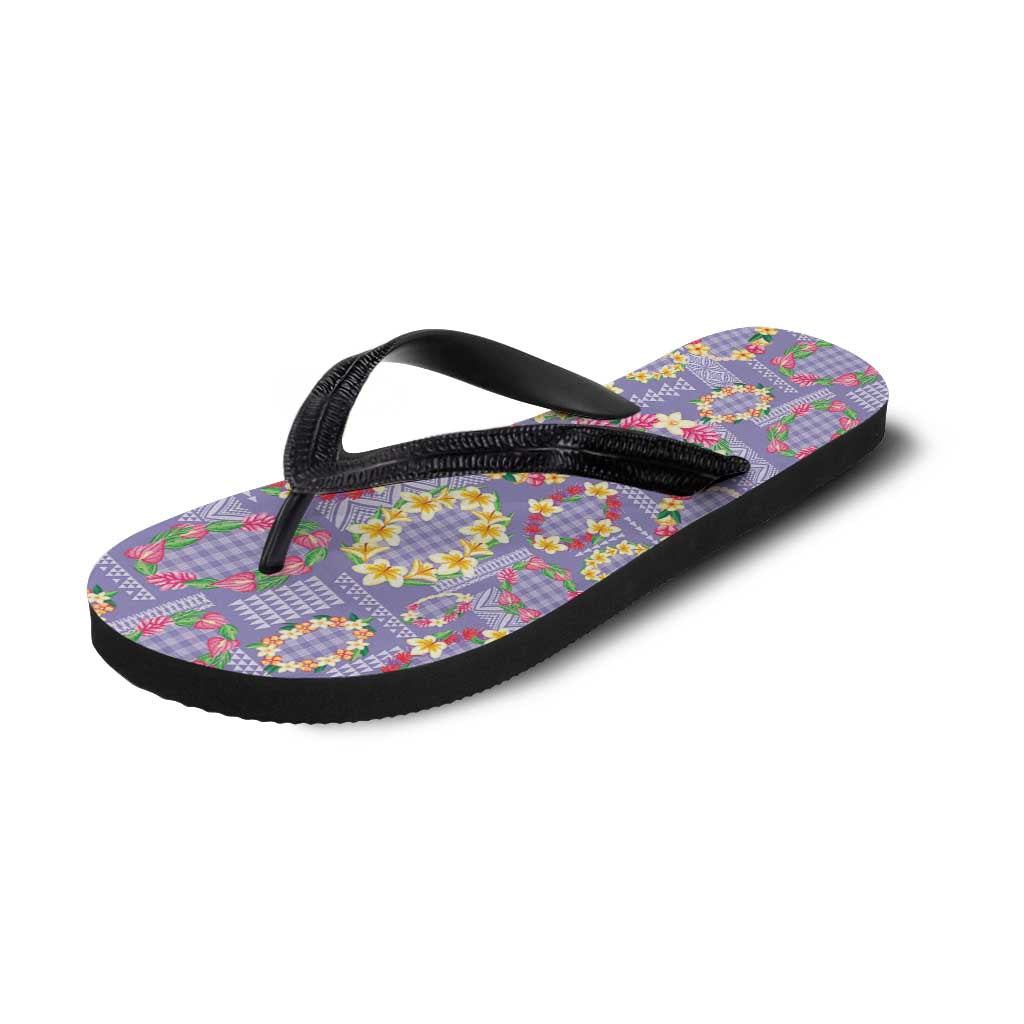 Hawaiian Leis Flip Flops Kakau Tattoos and Palaka Pastel Purple Color LT03 - Polynesian Pride