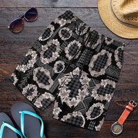 Hawaiian Leis Shorts for Men Kakau Tattoos and Palaka Pastel Grayscale LT03 Black - Polynesian Pride