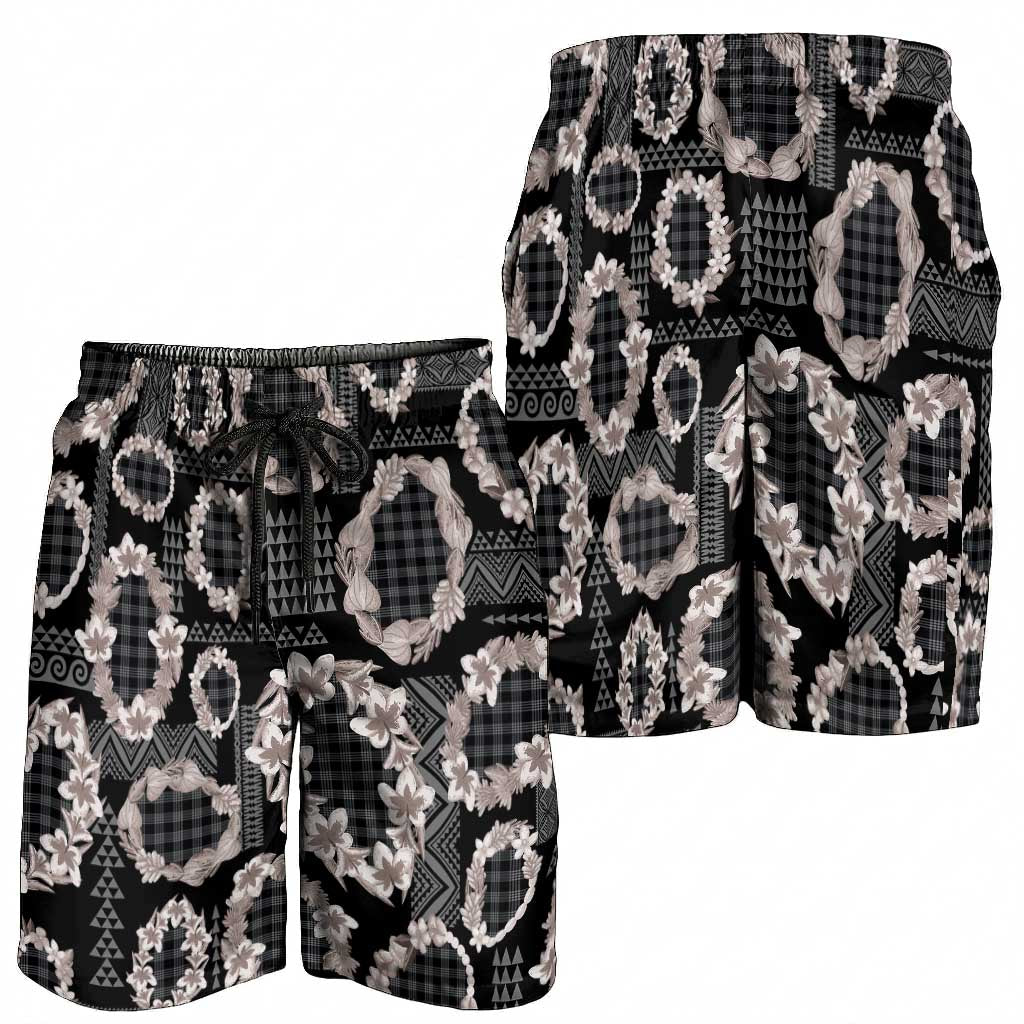 Hawaiian Leis Shorts for Men Kakau Tattoos and Palaka Pastel Grayscale LT03 - Polynesian Pride