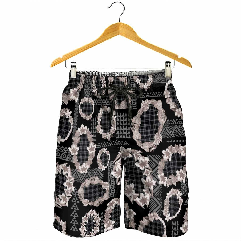 Hawaiian Leis Shorts for Men Kakau Tattoos and Palaka Pastel Grayscale LT03 - Polynesian Pride