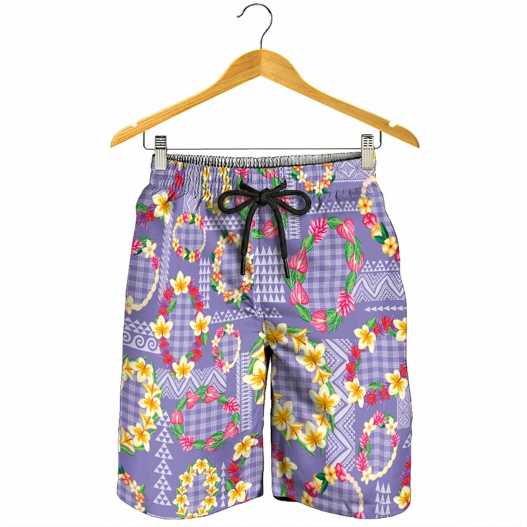 Hawaiian Leis Shorts for Men Kakau Tattoos and Palaka Pastel Purple Color LT03 - Polynesian Pride