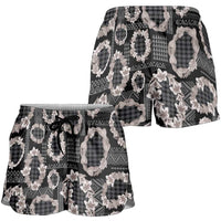 Hawaiian Leis Shorts for Women Kakau Tattoos and Palaka Pastel Grayscale LT03 - Polynesian Pride