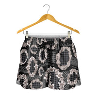 Hawaiian Leis Shorts for Women Kakau Tattoos and Palaka Pastel Grayscale LT03 - Polynesian Pride