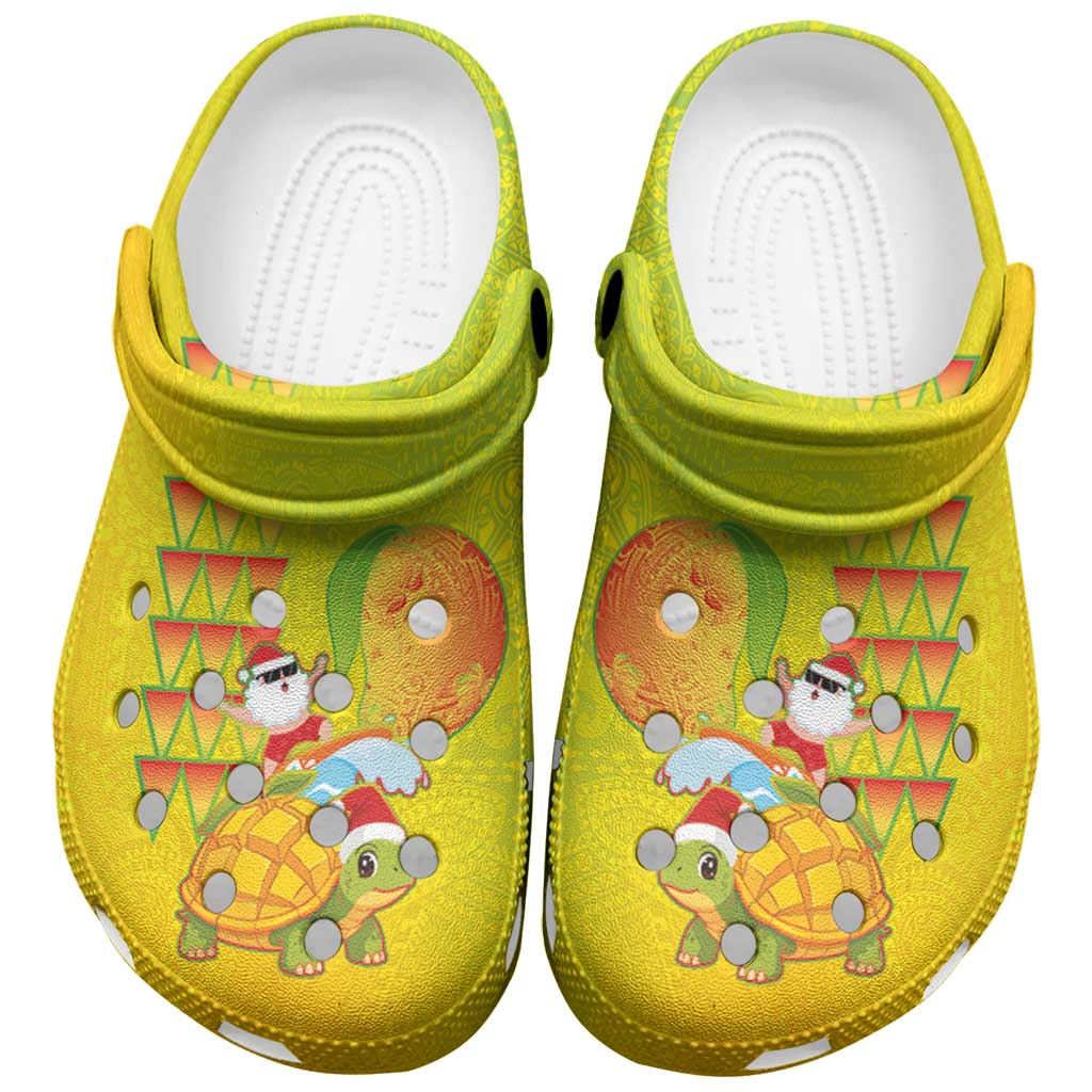 Hawaiian Mango Mele Kalikimaka Clogs Shoes Santa Claus Surfing with Mango Christmas Turtle LT03 Multicolor - Polynesian Pride