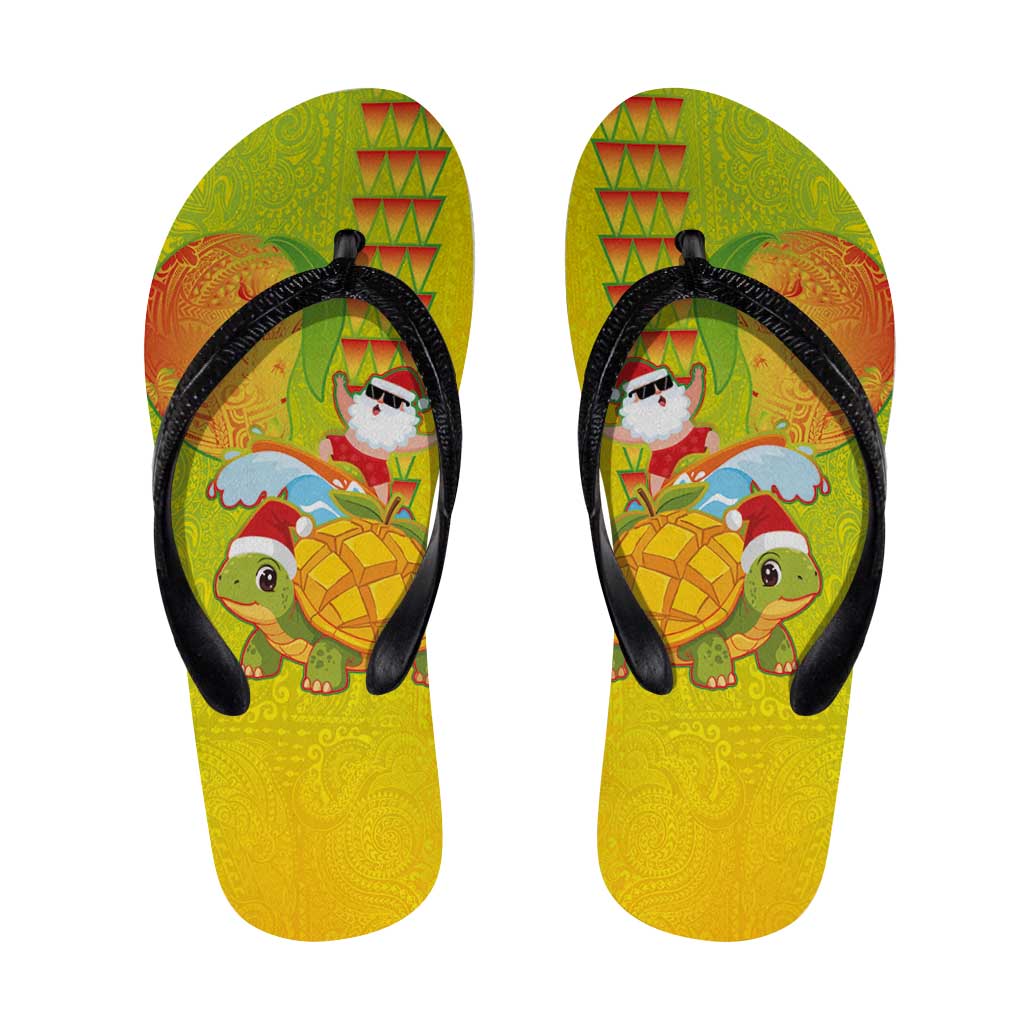 Hawaiian Mango Mele Kalikimaka Flip Flops Santa Claus Surfing with Mango Christmas Turtle LT03 Multicolor - Polynesian Pride
