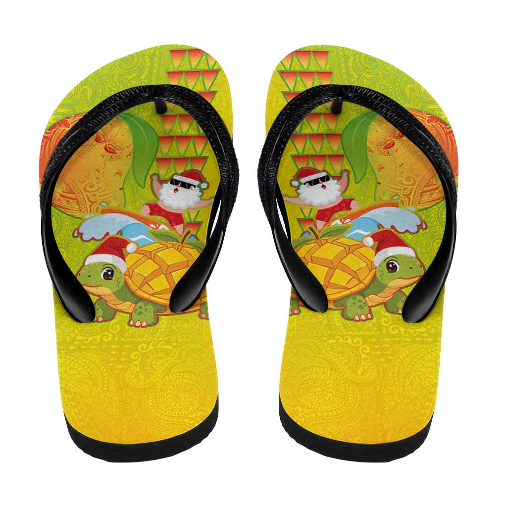 Hawaiian Mango Mele Kalikimaka Flip Flops Santa Claus Surfing with Mango Christmas Turtle LT03 - Polynesian Pride