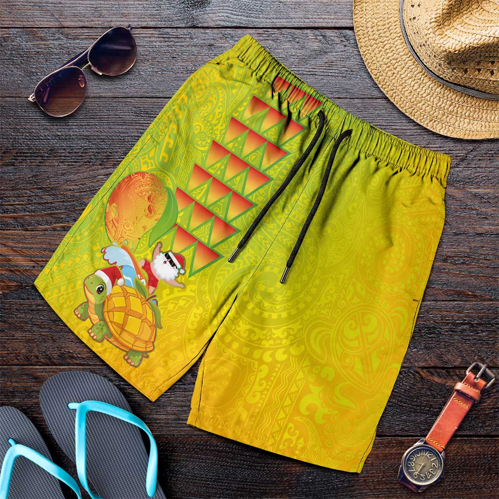 Hawaiian Mango Mele Kalikimaka Shorts for Men Santa Claus Surfing with Mango Christmas Turtle LT03 Multicolor - Polynesian Pride