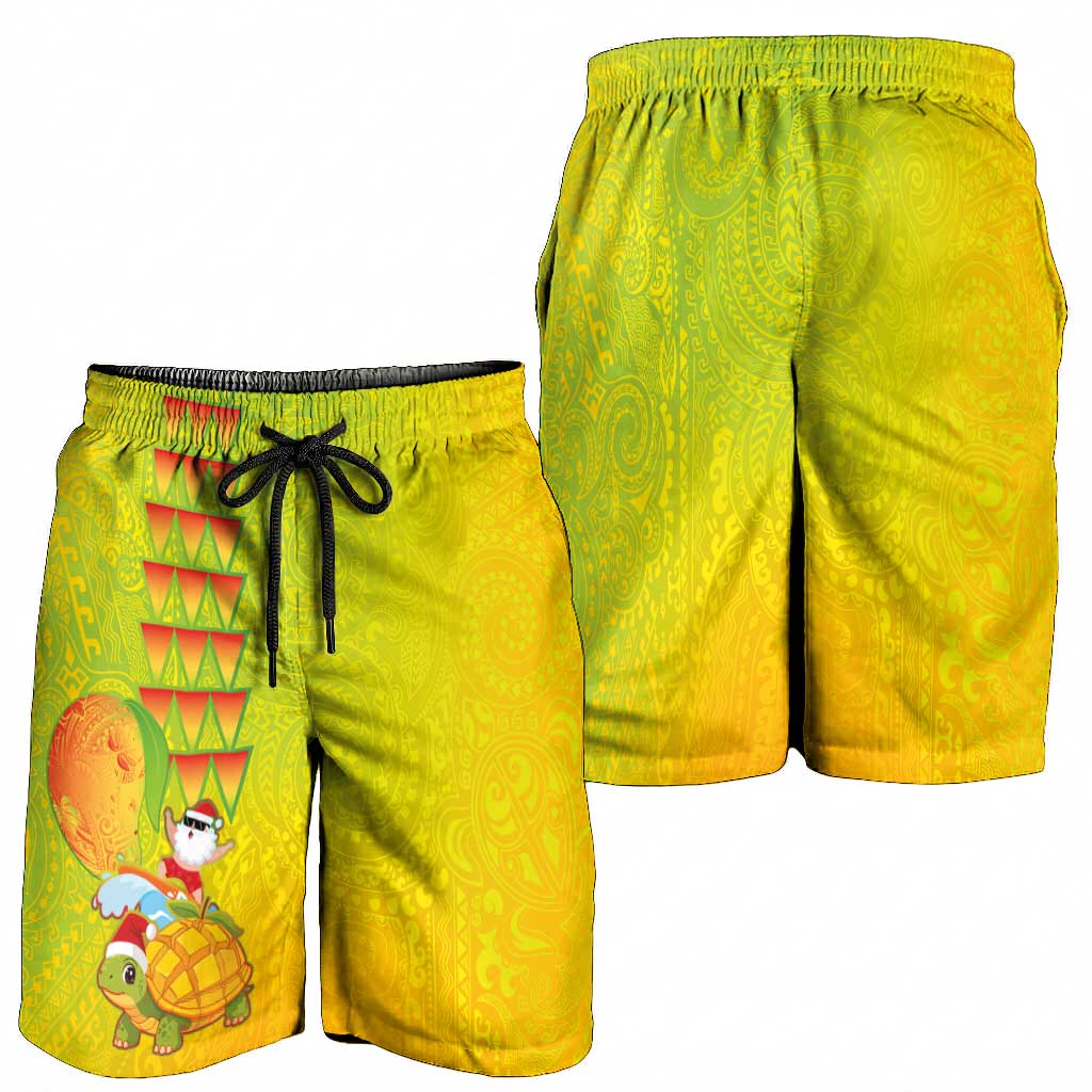 Hawaiian Mango Mele Kalikimaka Shorts for Men Santa Claus Surfing with Mango Christmas Turtle LT03 - Polynesian Pride