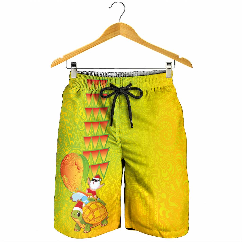 Hawaiian Mango Mele Kalikimaka Shorts for Men Santa Claus Surfing with Mango Christmas Turtle LT03 - Polynesian Pride