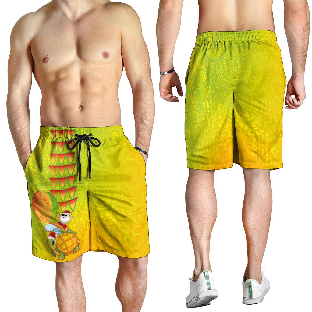 Hawaiian Mango Mele Kalikimaka Shorts for Men Santa Claus Surfing with Mango Christmas Turtle LT03 - Polynesian Pride