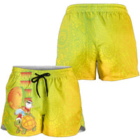 Hawaiian Mango Mele Kalikimaka Shorts for Women Santa Claus Surfing with Mango Christmas Turtle LT03 - Polynesian Pride