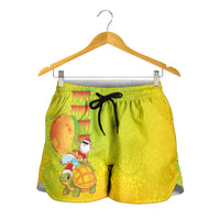 Hawaiian Mango Mele Kalikimaka Shorts for Women Santa Claus Surfing with Mango Christmas Turtle LT03 - Polynesian Pride