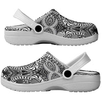 Hawaiian Manta Ray and Hammerhead Shark Tribal Tattoo Clogs Shoes with Polynesian Tribal Pattern Black-White Color LT03 - Polynesian Pride