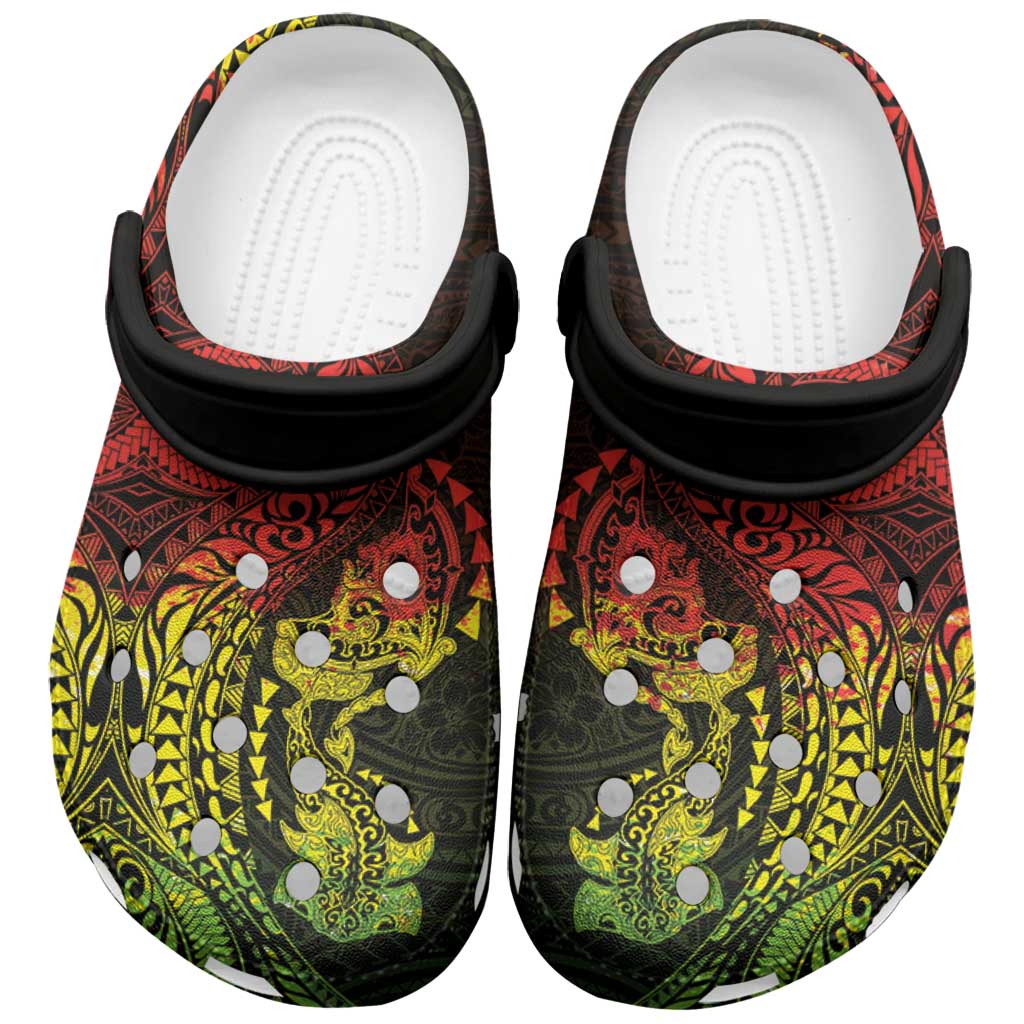 Hawaiian Manta Ray and Hammerhead Shark Tribal Tattoo Clogs Shoes with Polynesian Tribal Pattern Reggae Style LT03