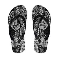 Hawaiian Manta Ray and Hammerhead Shark Tribal Tattoo Flip Flops with Polynesian Tribal Pattern Black-White Color LT03 Multicolor - Polynesian Pride