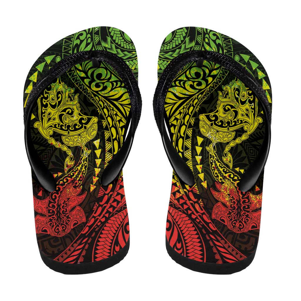 Hawaiian Manta Ray and Hammerhead Shark Tribal Tattoo Flip Flops with Polynesian Tribal Pattern Reggae Style LT03 - Polynesian Pride