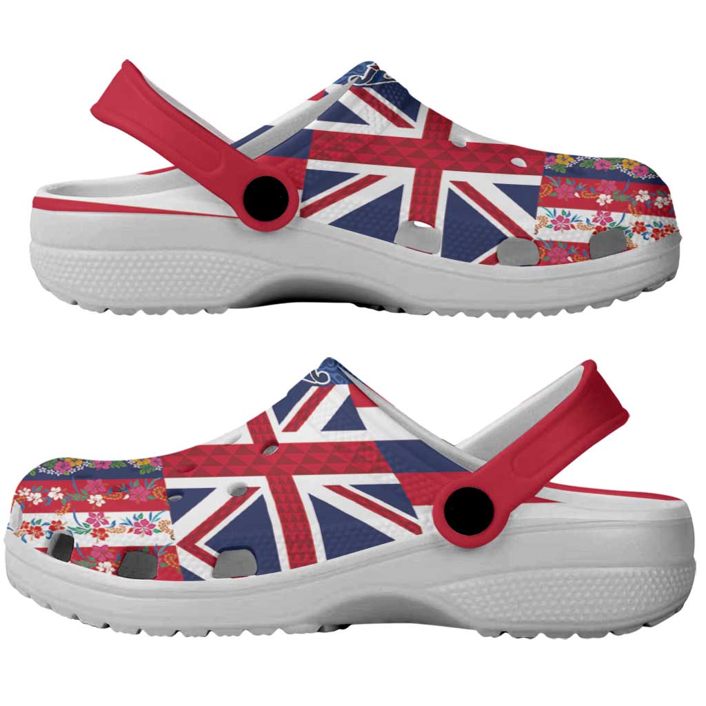 Hawaiian Manta Ray and Turtle Tribal Tattoo Clogs Shoes with Hawaii Flag and Flowers LT03 - Polynesian Pride