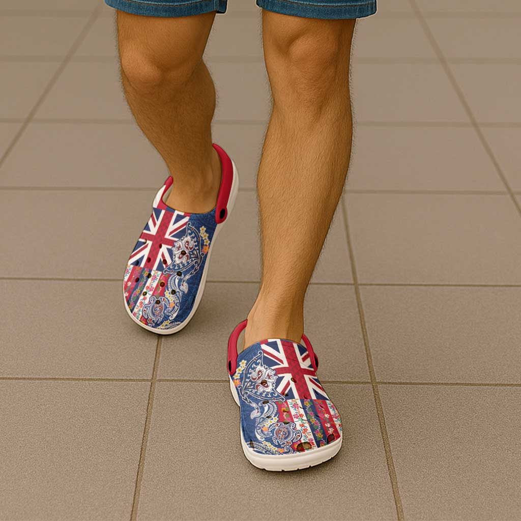Hawaiian Manta Ray and Turtle Tribal Tattoo Clogs Shoes with Hawaii Flag and Flowers LT03 - Polynesian Pride