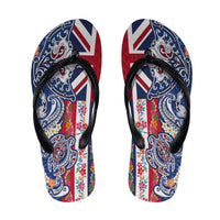 Hawaiian Manta Ray and Turtle Tribal Tattoo Flip Flops with Hawaii Flag and Flowers LT03 Multicolor - Polynesian Pride
