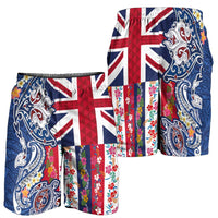 Hawaiian Manta Ray and Turtle Tribal Tattoo Shorts for Men with Hawaii Flag and Flowers LT03 - Polynesian Pride