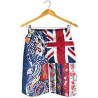 Hawaiian Manta Ray and Turtle Tribal Tattoo Shorts for Men with Hawaii Flag and Flowers LT03 - Polynesian Pride