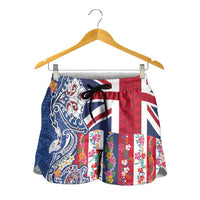 Hawaiian Manta Ray and Turtle Tribal Tattoo Shorts for Women with Hawaii Flag and Flowers