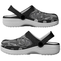 Hawaiian Manta Ray Tribal Clogs Shoes Polynesian Art Motifs Black Color