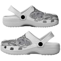 Hawaiian Manta Ray Tribal Clogs Shoes Polynesian Art Motifs White Color