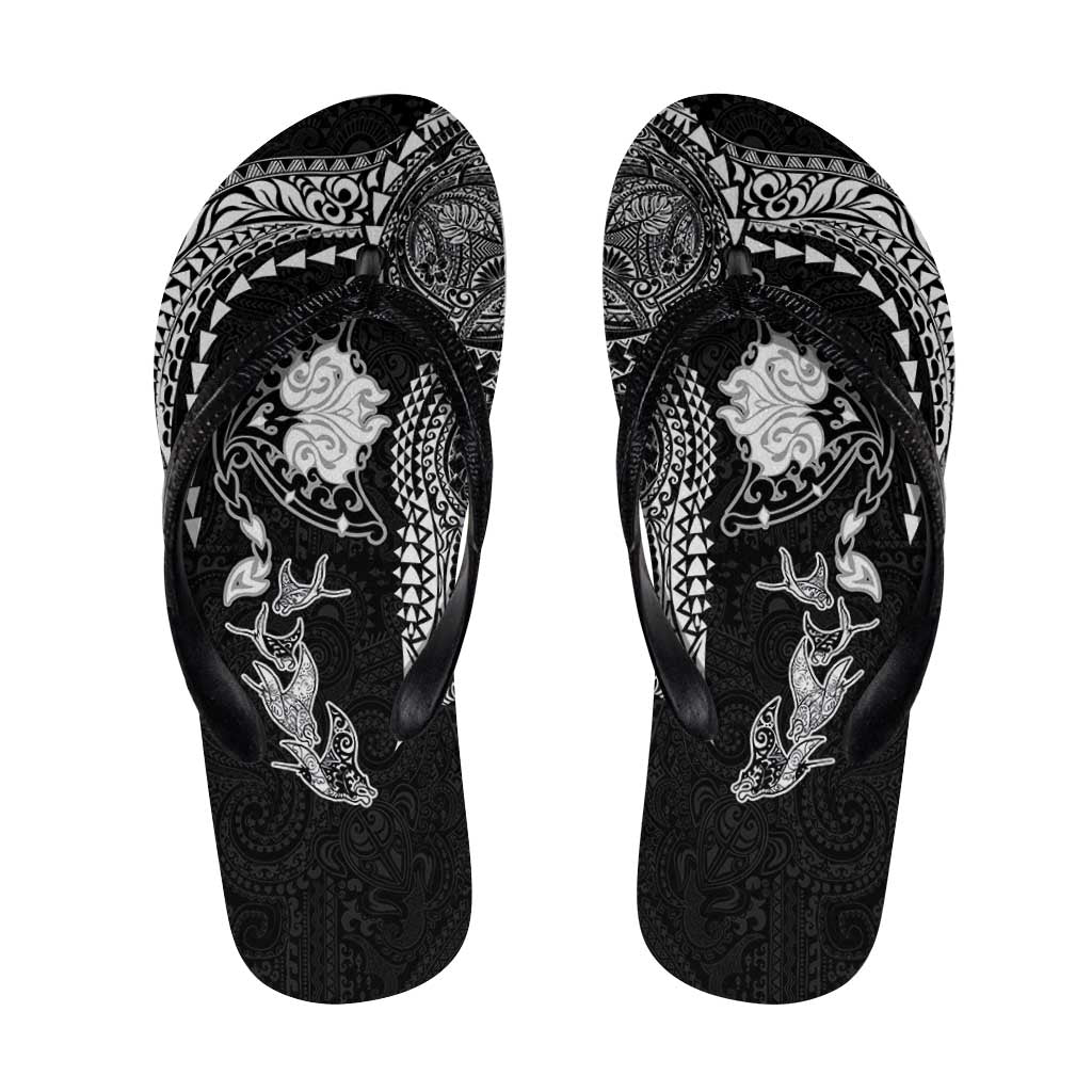 Hawaiian Manta Ray Tribal Flip Flops Polynesian Art Motifs Black Color LT03 Black - Polynesian Pride