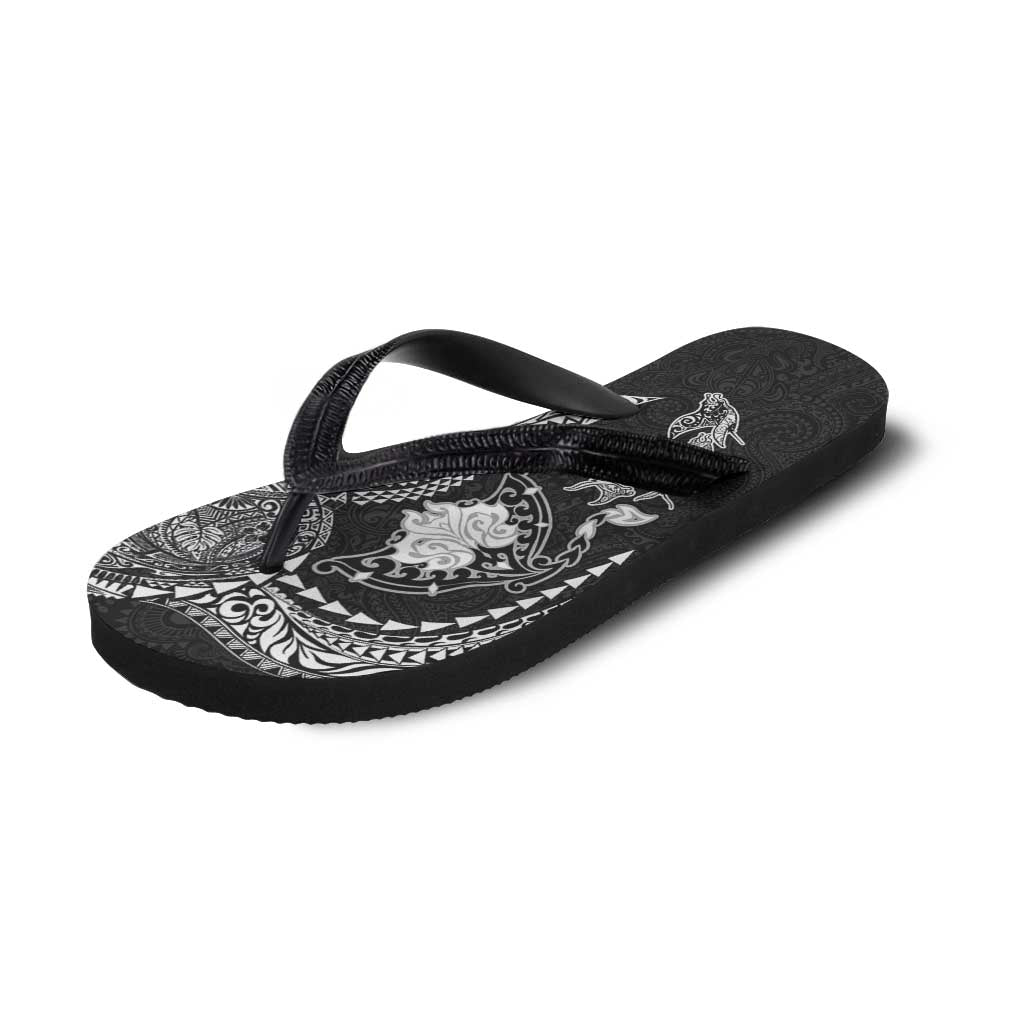 Hawaiian Manta Ray Tribal Flip Flops Polynesian Art Motifs Black Color