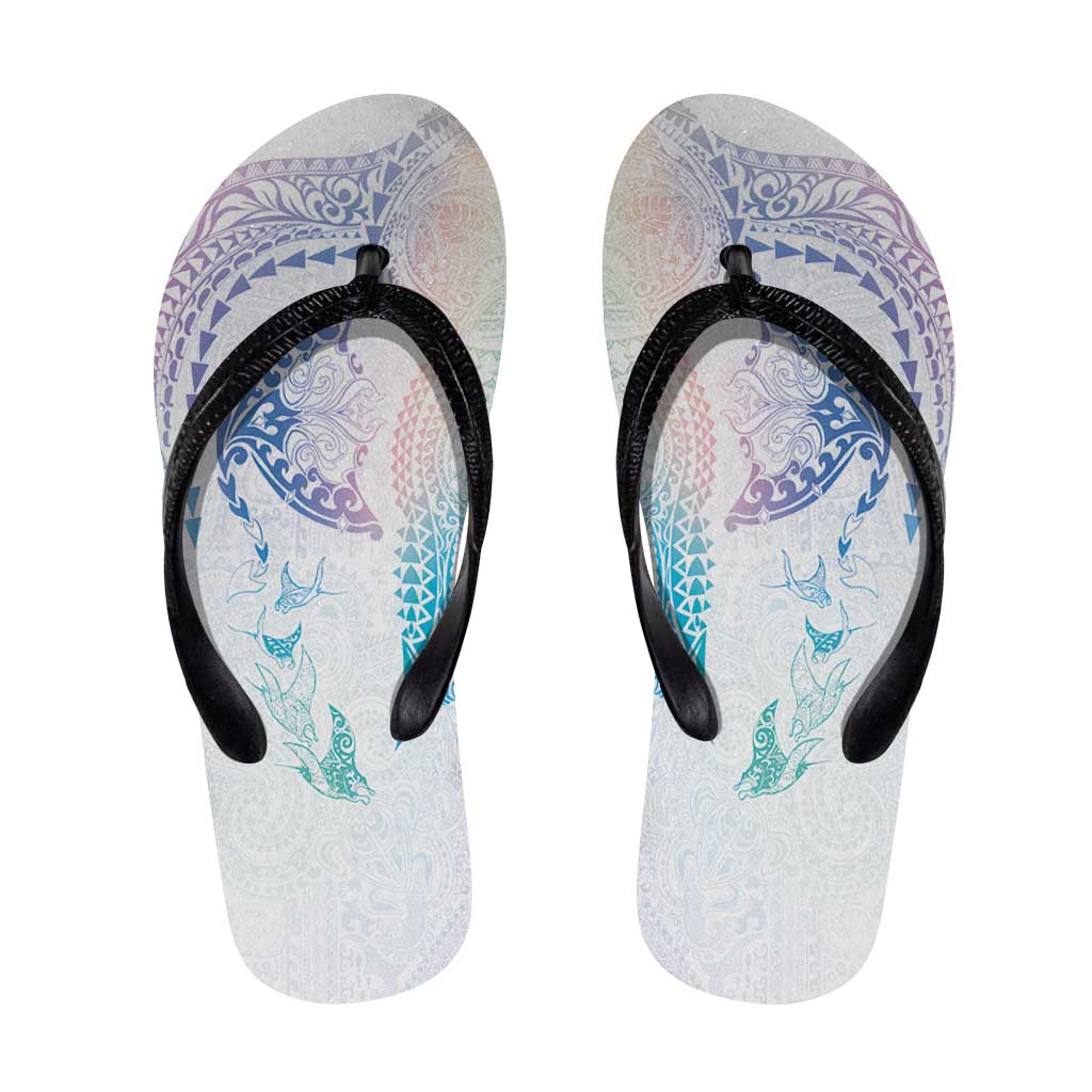Hawaiian Manta Ray Tribal Flip Flops Polynesian Art Motifs Sweet Pastel LT03 Multicolor - Polynesian Pride