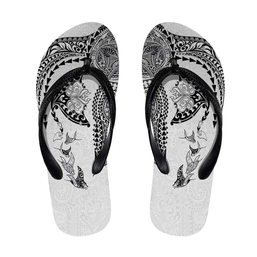 Hawaiian Manta Ray Tribal Flip Flops Polynesian Art Motifs White Color LT03 White - Polynesian Pride