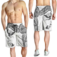 Hawaiian Manta Ray Tribal Shorts for Men Polynesian Art Motifs White Color LT03 - Polynesian Pride
