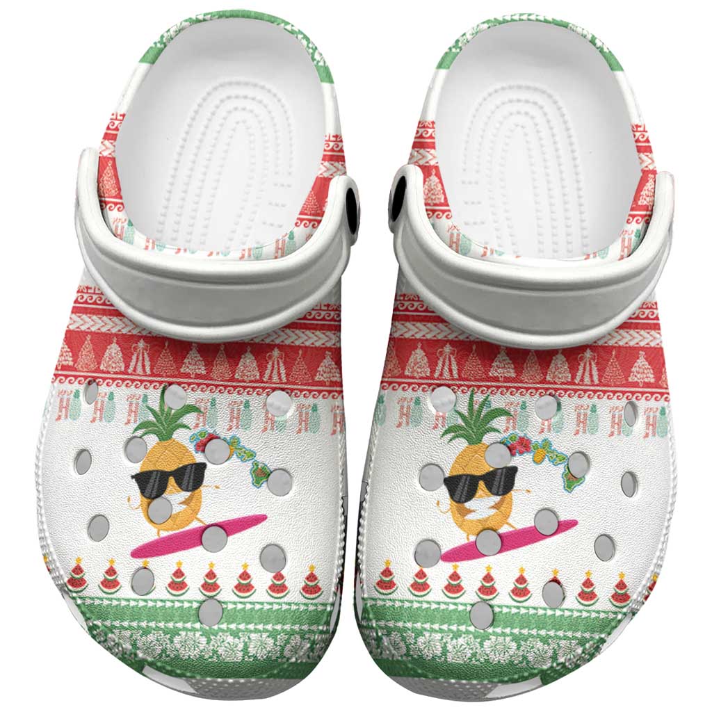 Hawaiian Mele Kalikimaka Clogs Shoes Funny Pineapple Surfing with Map Christmas Stripe Elements LT03 Multicolor - Polynesian Pride