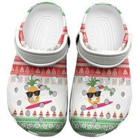 Hawaiian Mele Kalikimaka Clogs Shoes Funny Pineapple Surfing with Map Christmas Stripe Elements LT03 Multicolor - Polynesian Pride