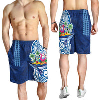 Hawaiian Mele Kalikimaka Shorts for Men Funny Santa on Whale Island with Kakau Tattoos - Polynesian Pride