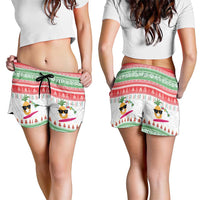 Hawaiian Mele Kalikimaka Shorts for Women Funny Pineapple Surfing with Map Christmas Stripe Elements LT03 - Polynesian Pride