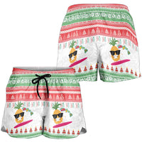 Hawaiian Mele Kalikimaka Shorts for Women Funny Pineapple Surfing with Map Christmas Stripe Elements LT03 - Polynesian Pride